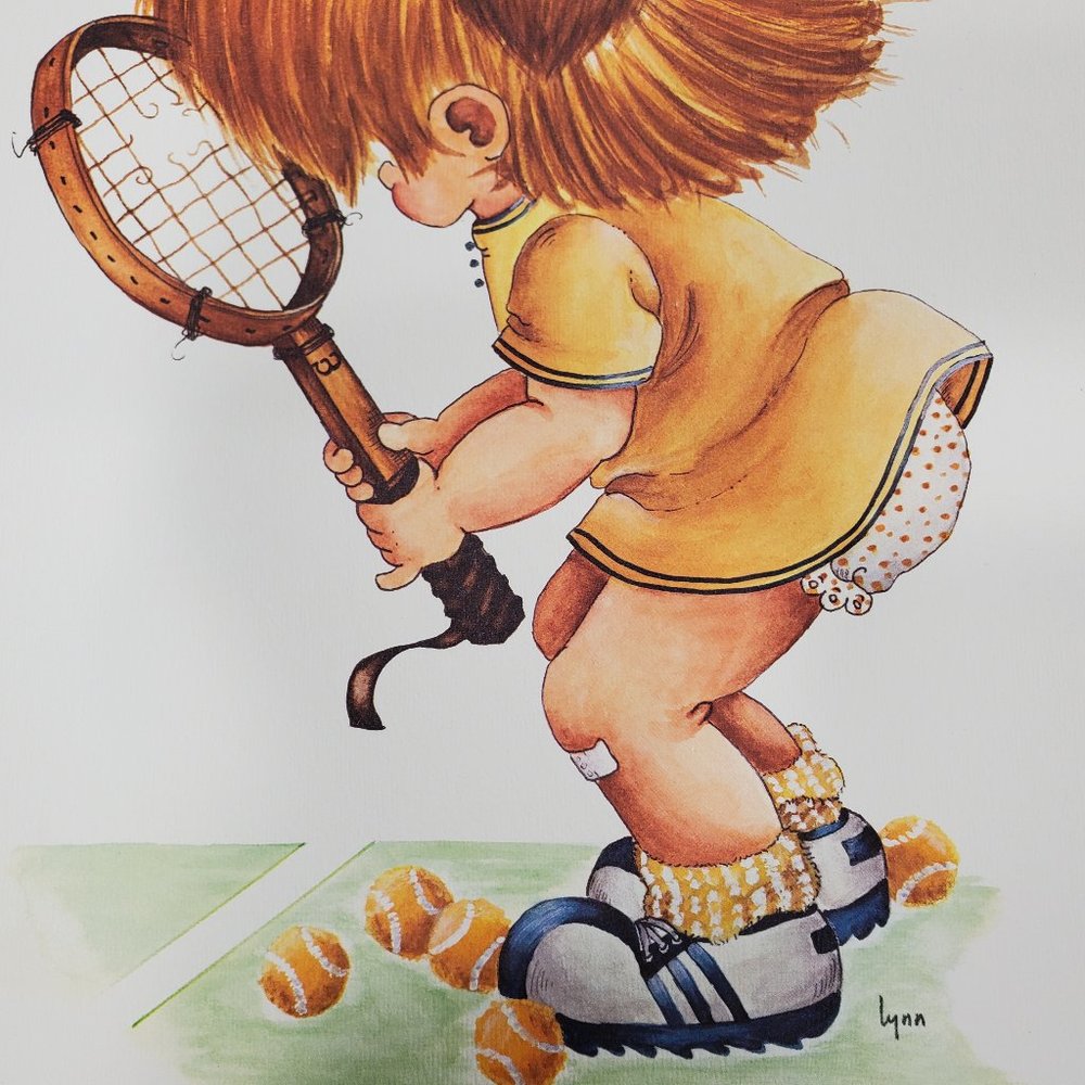 Little Girl TENNIS SPORTS STAR Wall Art Print Child 11x14 Vintage 70s Home DECOR